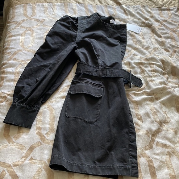 & Other Stories Black Acid Wash Denim Belted Long Puff Sleeve Mini Dress US 6 - Picture 3 of 5